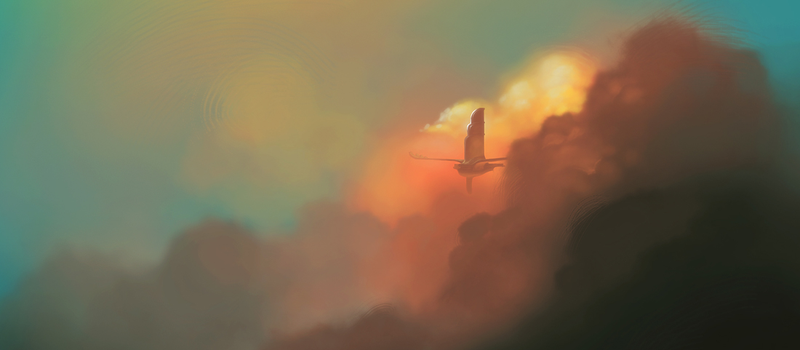 Illustration for article titled An airship emerges from the reddish clouds of dawn
